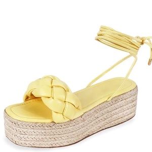 Butter Yellow Tie Up Wedge Espadrilles Sandals